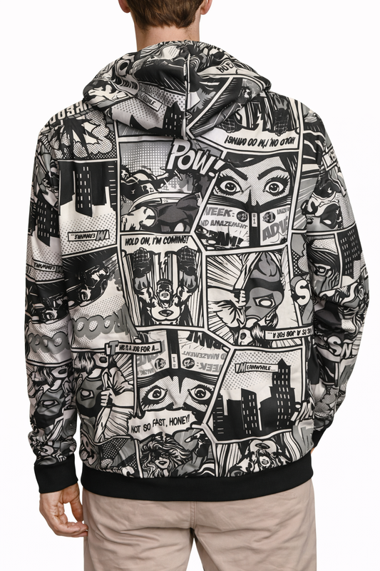 Oh Snap Drill Clothing Co Hoodie Grey Scale Comic Graphic Print