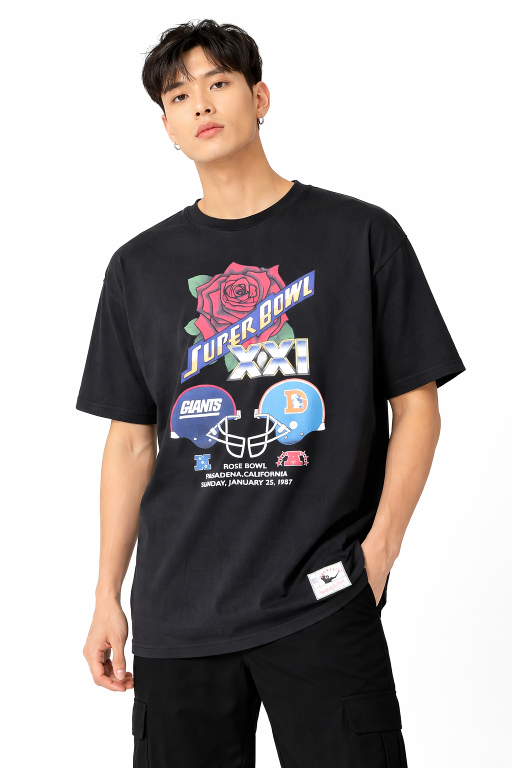 Mitchell & Ness SUPER BOWL XXI GIANTS Black  Men's T-Shirt Size XL