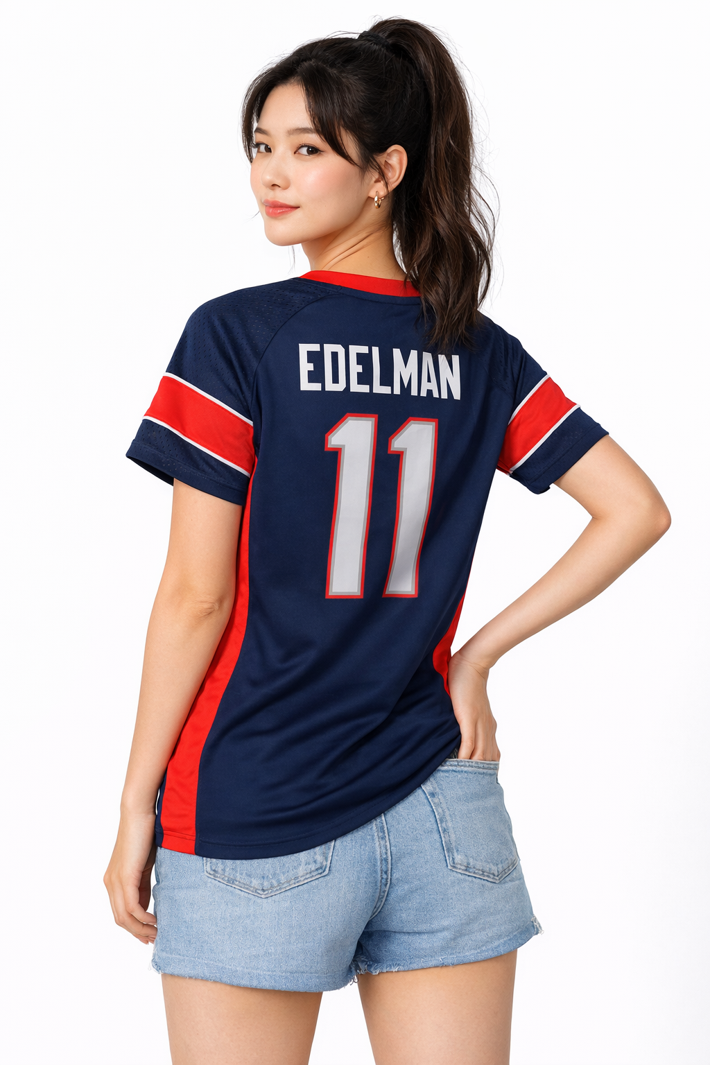Julian Edelman 11 V Neck Women T-shirt Short Sleeves Size S